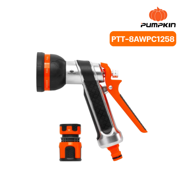 ปืนฉีดน้ำ 8ฟังก์ชั่น PTT-8AWPC1258 พร้อมข้อต่อสายยาง PUMPKIN
