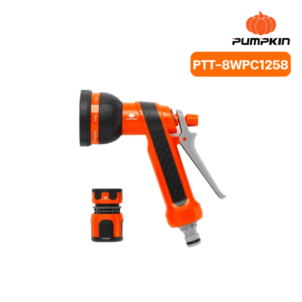 ปืนฉีดน้ำ 8 ฟังก์ชั่น PTT-8WPC1258 พร้อมข้อต่อสายยาง PUMPKIN