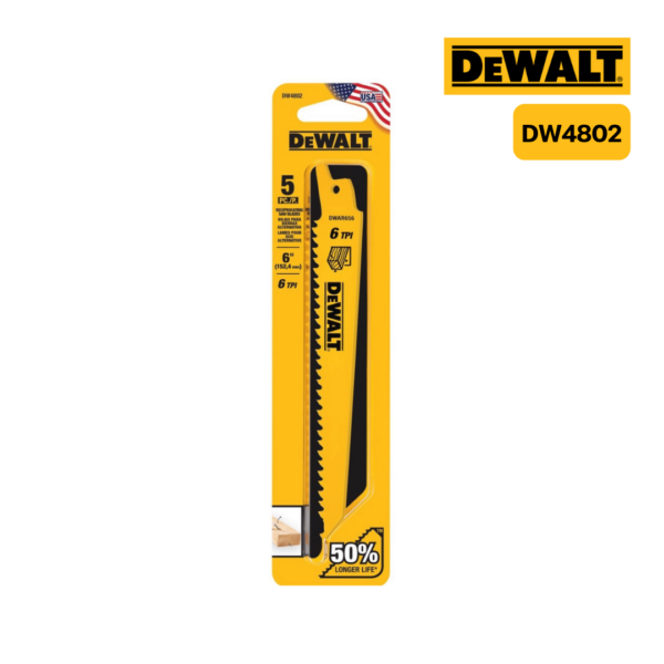 ใบเลื่อยชักตัดไม้ DW4802 6INC 6TPI (แพ็ก 5 ใบ) DEWALT
